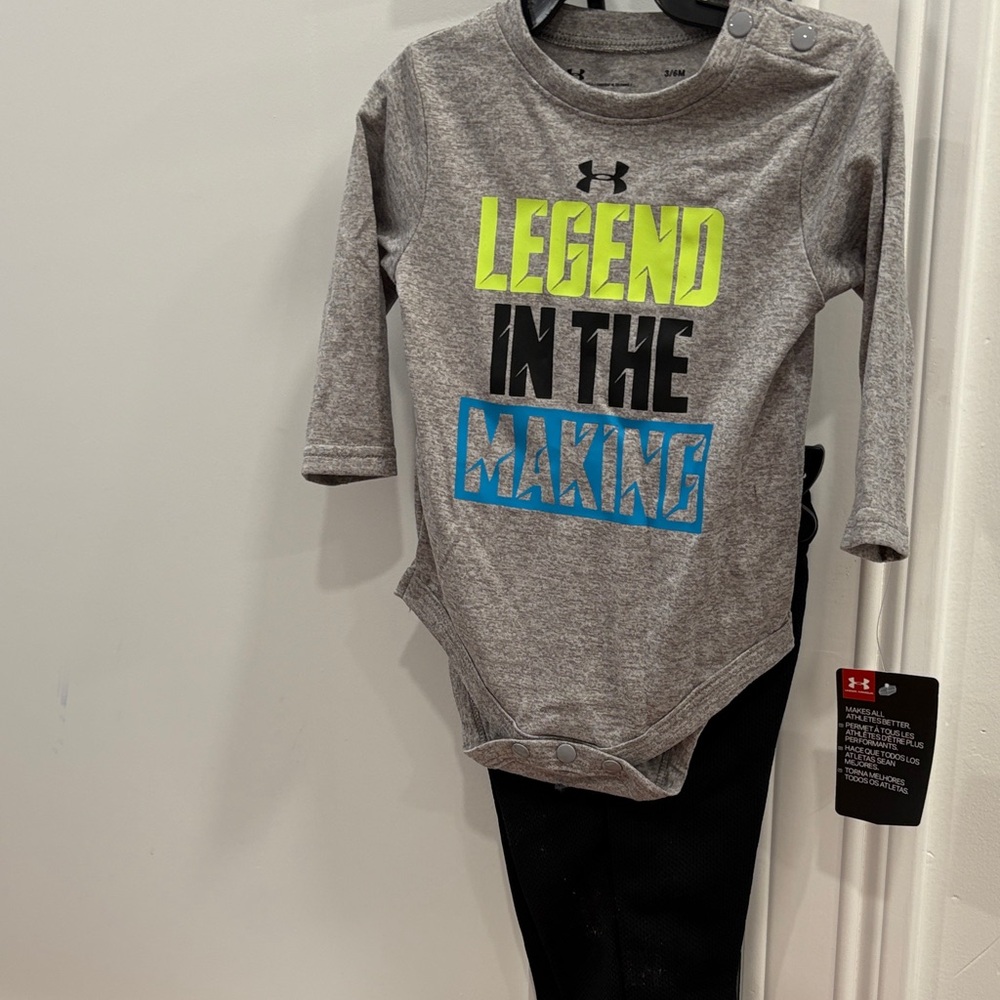 Under Armour Kids Gray Long Sleeve Bodysuit with Neon Accents